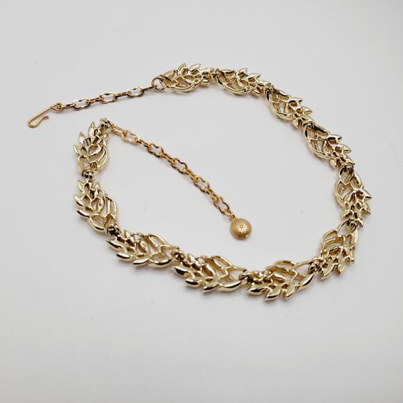Vintage Gold Plated Leaf Link Choker Necklace 15” 1950s–1960s - Picture 12 of 13